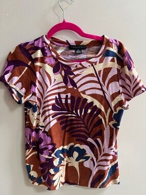 Sanctuary Multi-Color PurpleTropical Print Short Sleeve Top Size Small Gorgeous